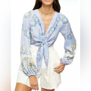 NWT Free People Run Free Floral Long Sleeve Blouse Blue XL | Boho